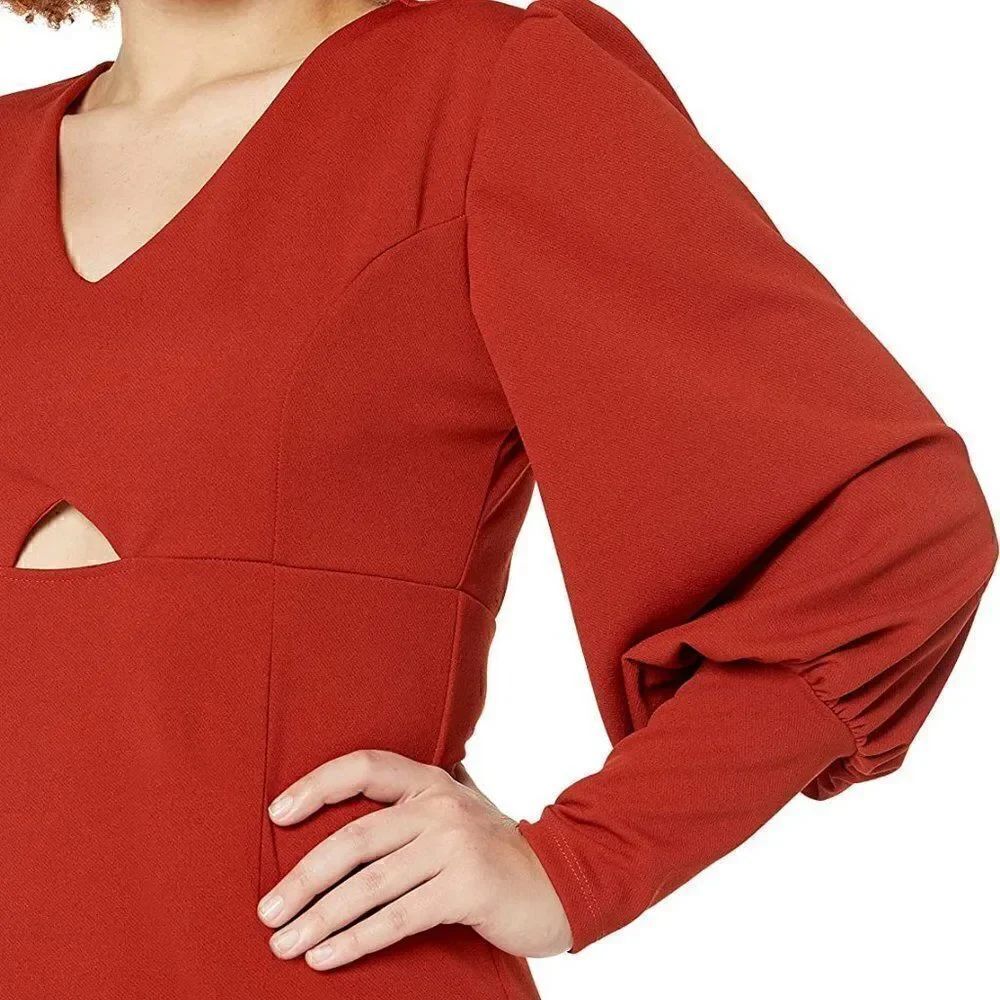 Balloon Sleeve Keyhole Side Slit Midi Dress SIZE L NWT - Picture 5 of 10